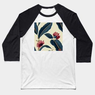 Deep Blue and Rust Autumn Orange Vintage Floral Baseball T-Shirt